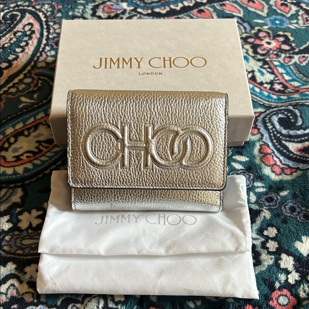 Jimmy Choo Loni Leather Embossed Logo Tri-Fold Wallet